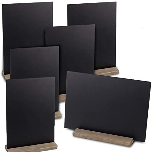 WAIZHIUA 6Pcs Mini Chalkboard Signs, Double Sided Wooden Blackboard Message Tabletop Boards with Wooden Stands Base for School Wedding Birthday Bar and Party Event Decoration