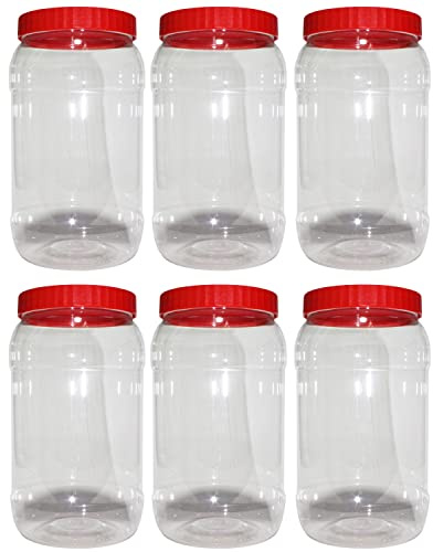 (Pack of 6) 2000 ML Airtight Plastic Food Storage Jars Containers Clear Canister pots with Screw Top Lid BPA Free for Home Office Kitchen, Herb, Spices, Sweets Jar
