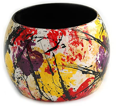 Brett tjockt träarmband armband i abstrakt färg i multi – medium storlek