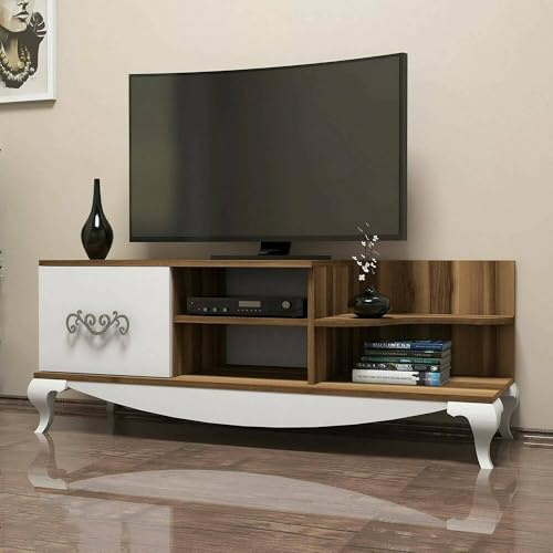 Dmora Mobile Porta TV Zeta, Credenza da soggiorno, Armadio Basso per TV, Base parete attrezzata, 130x45h51 cm, Noce e Bianco