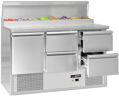 GGM Gastro | SAG147AND#2#SBG1212#07 | Zubereitungstisch Mini ECO - 1365mm - 1 Tür & 4 Schubladen - für 8x GN 1/6