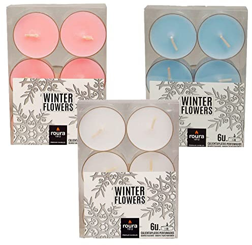 Cereixam | Pack de Velas de Té Perfumadas. Velas de Navidad. Packs de 3 Colores [18/36/72 velas] Vela Calientaplatos o Tealight. Hechas en España. Roura. 4 horas de duración (Pack de 12 = 72 velas)
