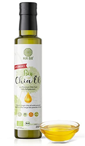 NUR BIO Bio Chia Öl 250 ml nativ kaltgepresstes Chiaöl, nussig mildes Pflanzenöl, Omega-3-Fettsäuren 63%