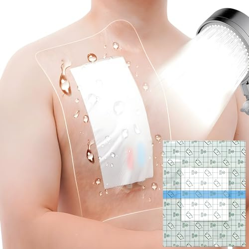 10x12 Waterproof Shower Cover Incision Bandages for Large Wound with No Glue On The Center Adhesive Transparent Shower Protector Post Surgical Water Barrier Guard Pack of 7