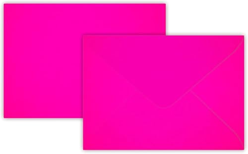 50 Briefumschläge B6 DIN 12,5 x 17,6 cm Neon Pink, Verschluss : Feuchtklebend mit Dreieck Lasche Grammatur: 100 g/m²