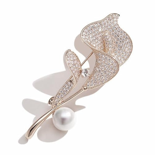 JINZIJINYU Vintage Damen Strass Brosche Kristall Blumen Brosche Für Damen Blumen Mantel Brosche Anzug Corsage Blendfreier Kragen Dornschließe Schmuck Gold