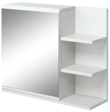 kleankin Armoire Miroir de Salle de Bain Bois Aspect Blanc | 3 Étagères Latérales, Kit Installation Murale Fourni, Panneaux Particules
