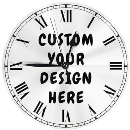 Custom Wall Photo Clock Picture & Text & Logo Personalized Round Clock Wall Decor Personalized Digital Wall Clock with Bracket Desk Clock for Living Room, Kitchen 9.5 Inch