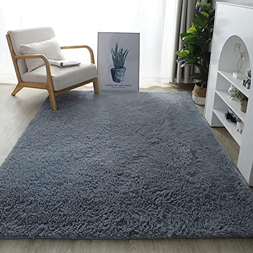 Generisch Hochflor-Teppich, Wohnzimmerteppich, Langflor, Flauschige Teppiche für Wohnzimmer und Schlafzimmer, modernes Design, Shaggy-Teppich, hellgrau, 60 x 120 cm