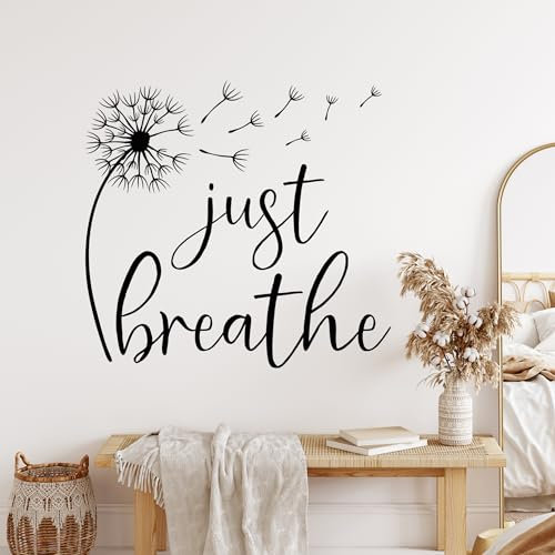 GRAZDesign Wandtattoo Pusteblume just breathe Blumen Wandaufkleber für Kinderzimmer Mädchen Wohnzimmer Löwenzahn Pflanzen - 32x30cm / hellbraun