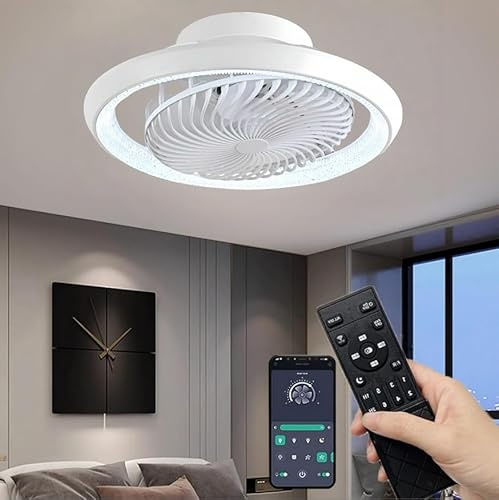 Qiaomao LED Deckenleuchte mit ventilator, Moderne 360° Drehung Deckenventilator mit Beleuchtung App&Fernbedienung, 72W Dimmbar Timer Lampe mit Ventilator für Schlafzimmer Licht Ventilator Weiß 49cm