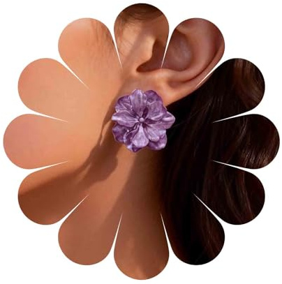 Yheakne Boucles D'oreilles Fleurs Violettes En Acrylique Vintage - Résine Pétales Mariage Bijoux Pour Femmes Et Filles