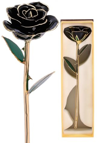 Echte Schwarze Rose mit 24-karätigem Gold Getaucht, Langer Stiel für Ewige Liebe, Inklusive Geschenkbox