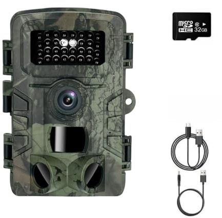 Cámara de Caza 58MP 2.7K HD con Tarjeta Micro SD 32GB Cámaras de Caza Visión Nocturna Impermeable IP66 Cámara de Exterior Patio Trasero Granja Monitoreo de Vida Silvestre Cámara de Seguridad