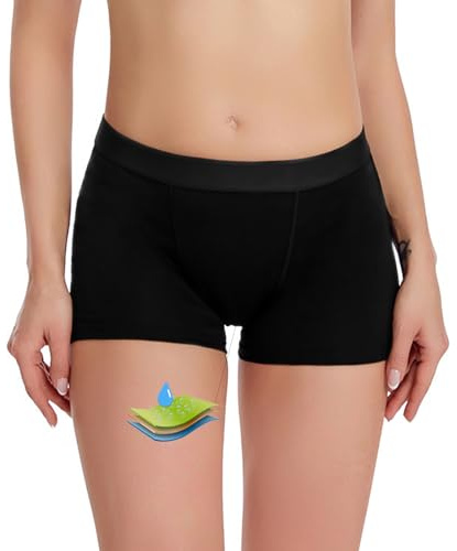Okdance Costume da bagno per ragazze e donne, 4 strati, a vita media, per nuoto, a prova di perdite, per attività acquatiche (boxer), Nero , XS