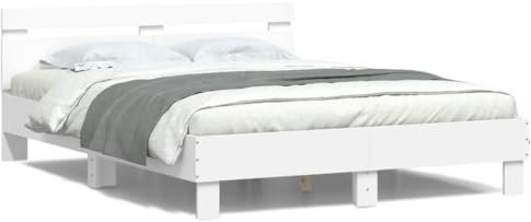 ZEYUAN Bettgestell mit Kopfteil Beleuchtung Weiß 140x190 cm, Bett, Bed Frame, Familienbett, Bettrahmen, Bett Gestell, Bett Rahmengestell, Schlafzimmer Bett - 3207560