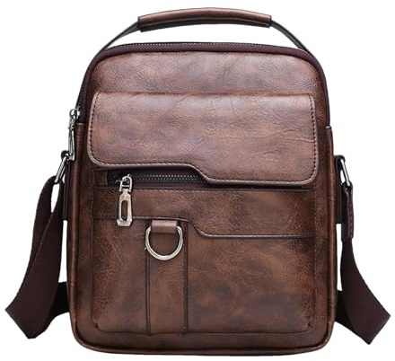 Nbbwwu Bolso De Hombro Para Hombre,Bolso De Mensajero Para Hombre - Bolso casual vintage pequeño,Bolso bandolera de cuero PU, bolso bandolera con correas ajustables para negocios, trabajo