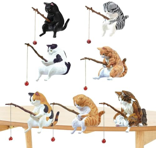 Figurine de pêche au chat - Décorations de pêche au chat - Décoration mignonne de pêche au chat - Modèle en résine de chat - Statue de chat - Décoration de jardin pour l'intérieur et l'extérieur, la