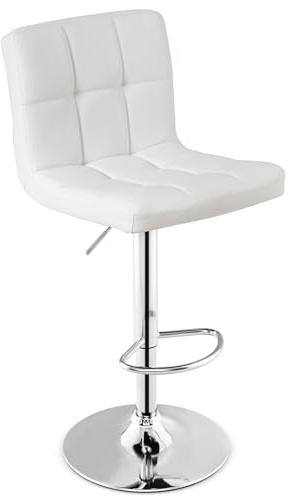 COSTWAY Barhocker 360° drehbar, Barstuhl 65-85 cm Höhenverstellbar aus Kunstleder, Sitzhocker mit Rückenlehne & Fußstütze, Küchenhocker für Esszimmer, Bar, Zuhause, 150kg Belastbar (Weiß)