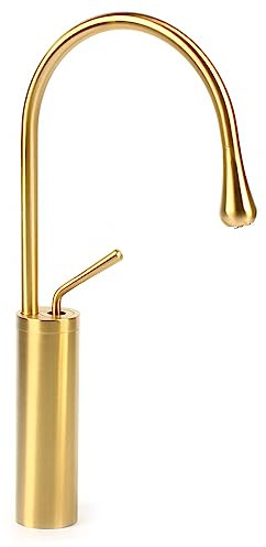 Grifo alto dorado para lavabo de baño, monomando de diseño dorado, con caño giratorio 360°, grifo, grifo mezclador para lavabo, cepillado