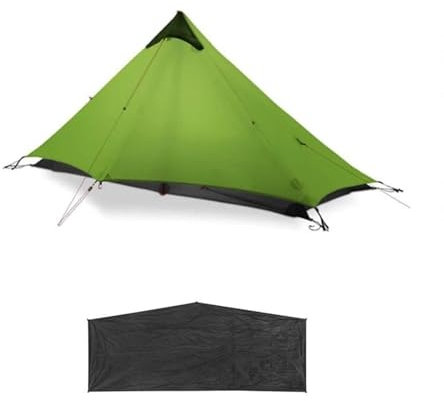 biwakzelt Outdoor-Campingzelt für 1 Person, 3–4 Jahreszeiten, professionelles 15D-Silnylon-Stangenloses, ultraleichtes Wander-Campingzelt Tunnelzelte(Green 4 S with Mat)
