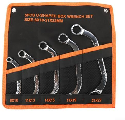 ZAMETTER 5-teiliges Doppel-U-förmiges Schraubenschlüssel-Set, aus Chrom-Vanadium-Stahl mit einzigartigem Zugangs-Design für enge Räume