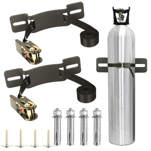 2PCS Propane Tank Holder，Oxygen Tank Holder，Nitrogen Gas Cylinder Holder, with 6.6ft Ratchet Strap and Screws Suitable for rv Propane Tank Holder，Cylinder Wall Mounted Bracket (Black)