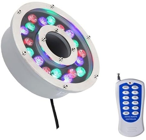 THEGA Faretto Subacquei - Faretti Piscina, IP68 Illuminazione Impermeabile per Stagno A Foro Centrale, Luce Subacquea 12/24V, Lampada per Giochi d'Acqua con Cambio Colore RGB con Telecomando(9W(24V))