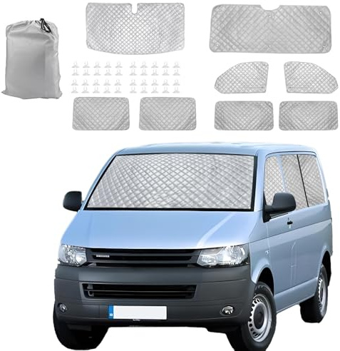 8stk Sonnenschutz Auto Frontscheibe Ersatz für VW T5 T6 SWB Windschutzscheiben Schutz Set Innen Auto Frontscheibenabdeckung Wasserdicht UV-Proof Luxus Interne Auto Frontscheibenabdeckung