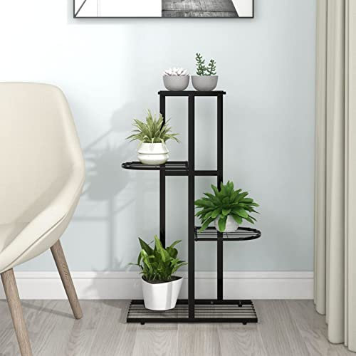 Xichuzi Soporte de Flores de 4 estantes de Metal Negro 43x22x76 cm, Soporte Plantas Interior, Macetero Alto, Estanteria Plantas, Soporte Macetas, Estante Plantas, Maceteros Escalera