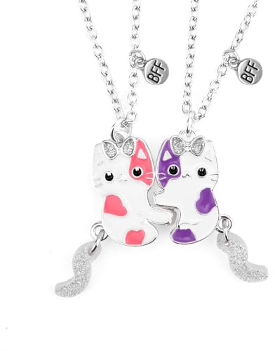 Mikovivi 2pcs Friendship Necklace for 2, Magnetic Matching Best Couples BFF Friend Necklaces Forever Jewelry Gift for Anniversary Birthday Women(Cats)