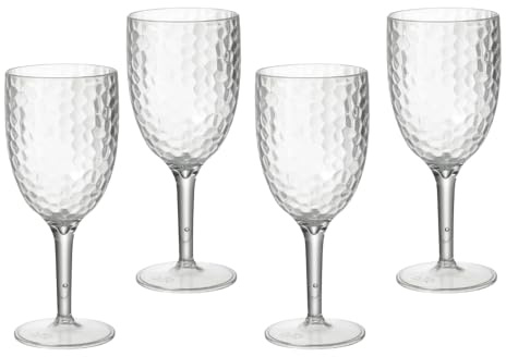 eMKay® Lot de 4 verres à vin réutilisables en plastique à fossettes – Élégants gobelets en acrylique de 400 ml de haut, 20 cm de haut – Légers, incassables et aspect verre – Parfait pour le camping