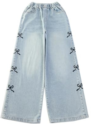 Kelandoom Jeans Cargo pour Filles Tregging Pantalons Jean Baggy Multi-Poches Et Enfants Streetwear 6-16 Ans Basics Fille Double 14 Taille Haute Jambe Large Denim Pantalon (Bleu,7-8 Ans)