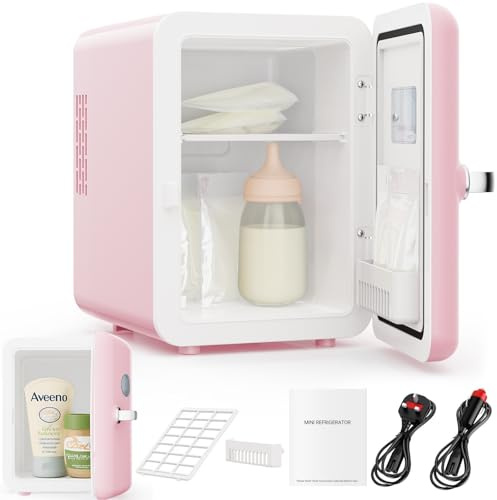 4L Pink Beauty Mini Fridge with UK Plug, Quiet Portable Small Refrigerator, AC/DC Cooler & Warmer for Skincare, Makeup, Bedroom, Vanity, Office, Car, Gift for Her