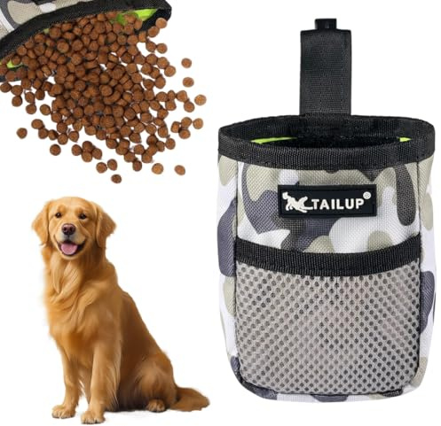 DWFEYOI Sac à friandises pour chien - Sac à nourriture pour chien - Sac à nourriture multifonction avec distributeur de sacs à déjections canines - Ceinture réglable,sac friandise pour chien(gris)