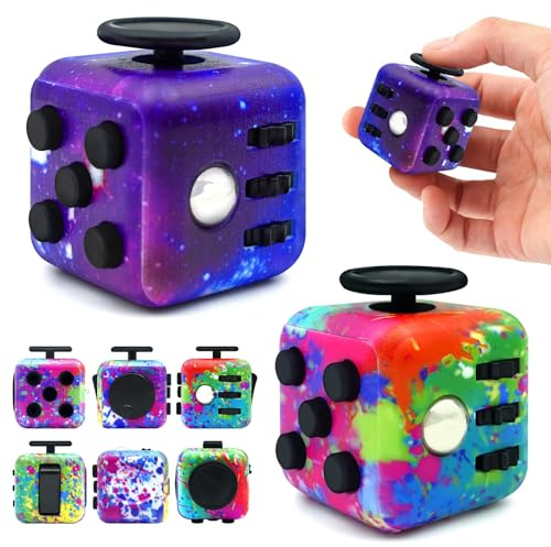 Lollyx Fidget Toy Cube, 6 Sided Stress Relief & Focus Toy for Adults & Kids, 2 Pack Cube Fidget Toys Hand-Held for Adults, Audible/Silent Cube Toys Fidget for ADD/ADHD/OCD