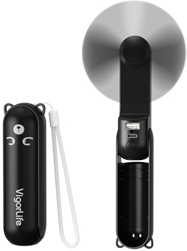 VigorLife Handheld Mini Fan, USB Rechargeable 3 IN 1 Foldable Pocket Design