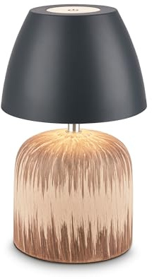 BRILONER - Lampe de table sans fil LED IP44 avec fonction tactile, dimmable, pied en céramique, chevet, salon à poser, 13,5x22 cm, anthracite-bois