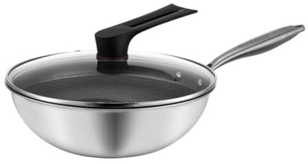 Zilimontt Stainless Steel Wok With Lid 30Cm 32Cm 34Cm Professional Cooking Pan Non-Stick Kitchen Cookware For Gas Stove For Stir Fry Frying Pan(30CM)