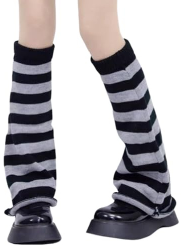 UZEXYO Emo Leg Warmers for Women Girls Goth Clothes Kawaii Japanese Style Striped Knit Y2K Gothic Accessories Leg Sleeves