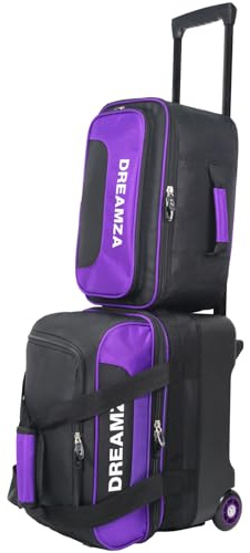 DREAMZA Single Bowling Ball Bag with Wheels, Deluxe Rolling Bowling Bags 1 Ball and Shoes Pocket w/Molded BallCup, Bonus Storage Bag, 40 Retractable Handle - Large 1 Ball Bowling Bags with Wheels