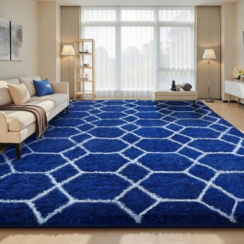 Sour Lemon Hochflor Teppich Blau Carpet Wohnzimmer 120x160 Waschbar | Anti-Rutsch Extra Große Teppiche Schlafzimmer Flauschige Moderne Teppiche Matte Teppichen für Schlafzimmer Kinderzimmer