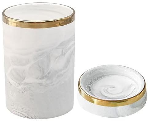 BESPORTBLE Marble Pattern Ceramic Utensil Holder with Gold Rim Kitchen Counter Cutlery Organizer for Spoons Forks Chopsticks and Spatulas Sturdy Tableware Storage Bucket for Home and | with Gold Rim, Countertop Cutlery Holder for Spoons, Forks, Chopsticks and Cooking Utensils (Grey)