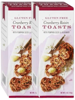 Cranberry Raisin Toasts with Pumpkin Seeds and Rosemary Gluten Free Snacks 5oz Pack of 2