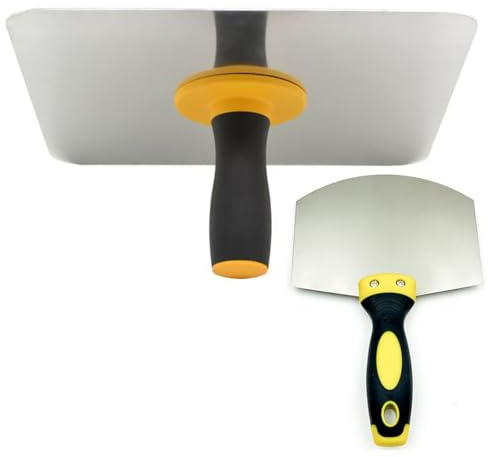 Professional Aluminum Two-Tone Handle Mud Scraper Trowel, Black, Yellow Grip, 12-Inch Plaster Hawk for Concrete Finishing, Masonry, Plastering (1, 1)