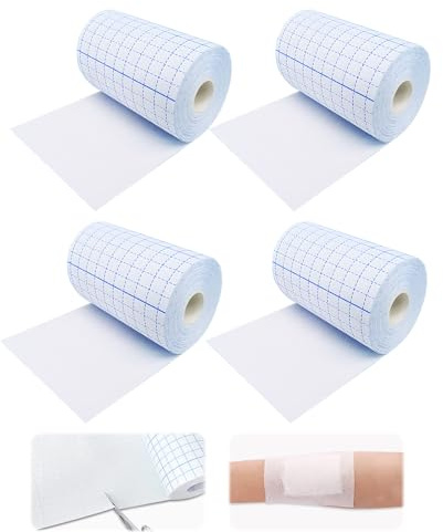 Donvuka 4 Rolle Medizinisches Klebeband 10cm x 40m, Fixierpflaster Rolle Stretch, Verbandfixierung für Rücken Schulter Handgelenke