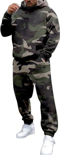 Men's Tracksuit Full Set, 2-Piece Set Hoodies Army Digital Camouflage Jogging Bottoms Suit, Casual Sports Gym Sweatsuits, Warm Breathable Activewear