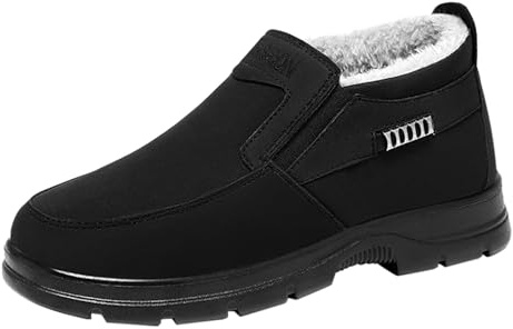 Generisch Hiking Boots Men's Slip On Snow Boots Warm Lined Boots Thick Sole Ankle Boots Non-Slip Winter Boots Men Bootie Outdoor Short Shaft Without Laces Winter Boots, black, 8 UK