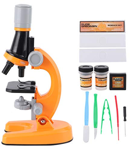 Xiuganpo 40X-1200X Högupplöst Monokulärt Biologiskt Mikroskop, Idealiskt för Observation, LED-ljus, Säkert Att Använda (Orange)