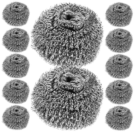 BCOATH 20pcs Steel Wool Scrubber Balls for Kitchen Pots and Pans Heavy Duty Wire Dishwashing Scrubber with Comfortable Grip Metal Scouring Pads for Stubborn Oil Stain Removal and Safe